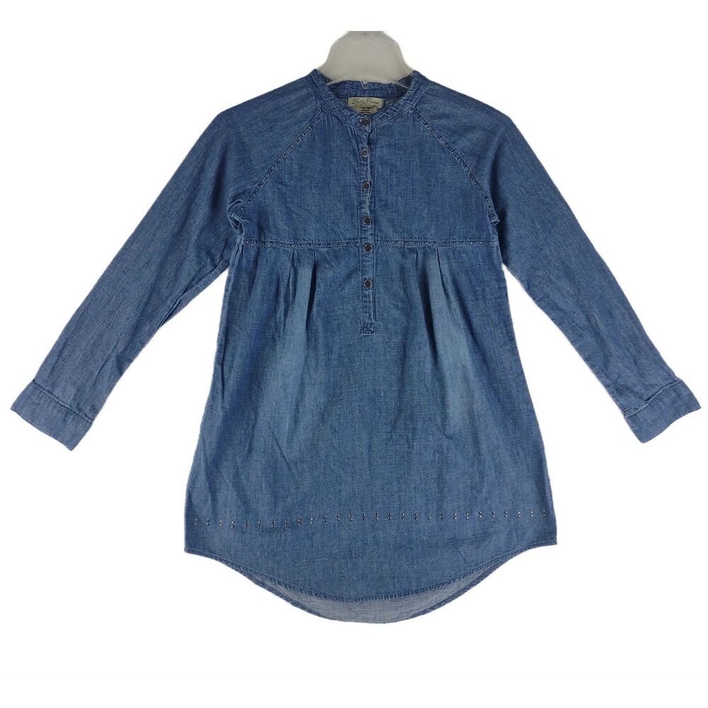 LUCKY BRAND Junior's L Stud Embellished Chambray Denim Long Sleeve Tunic Dress